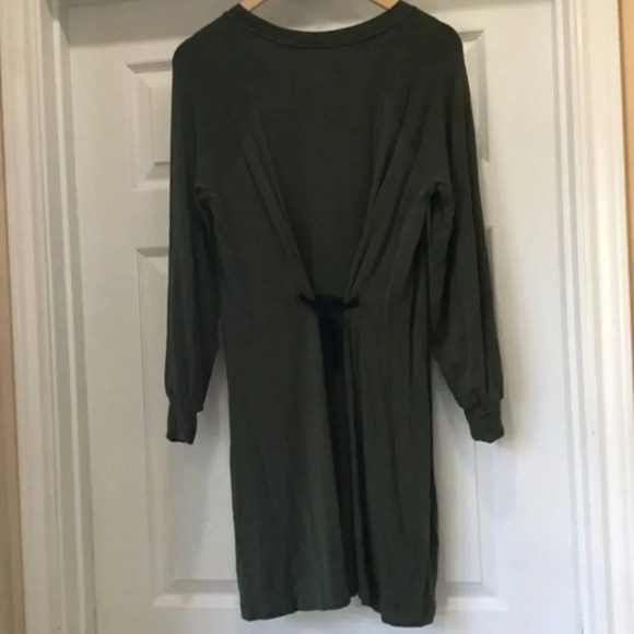 LOU & GREY Olive Green Midi Dress Balloon Sleeve with Sash Extra Small - Picture 3 of 7